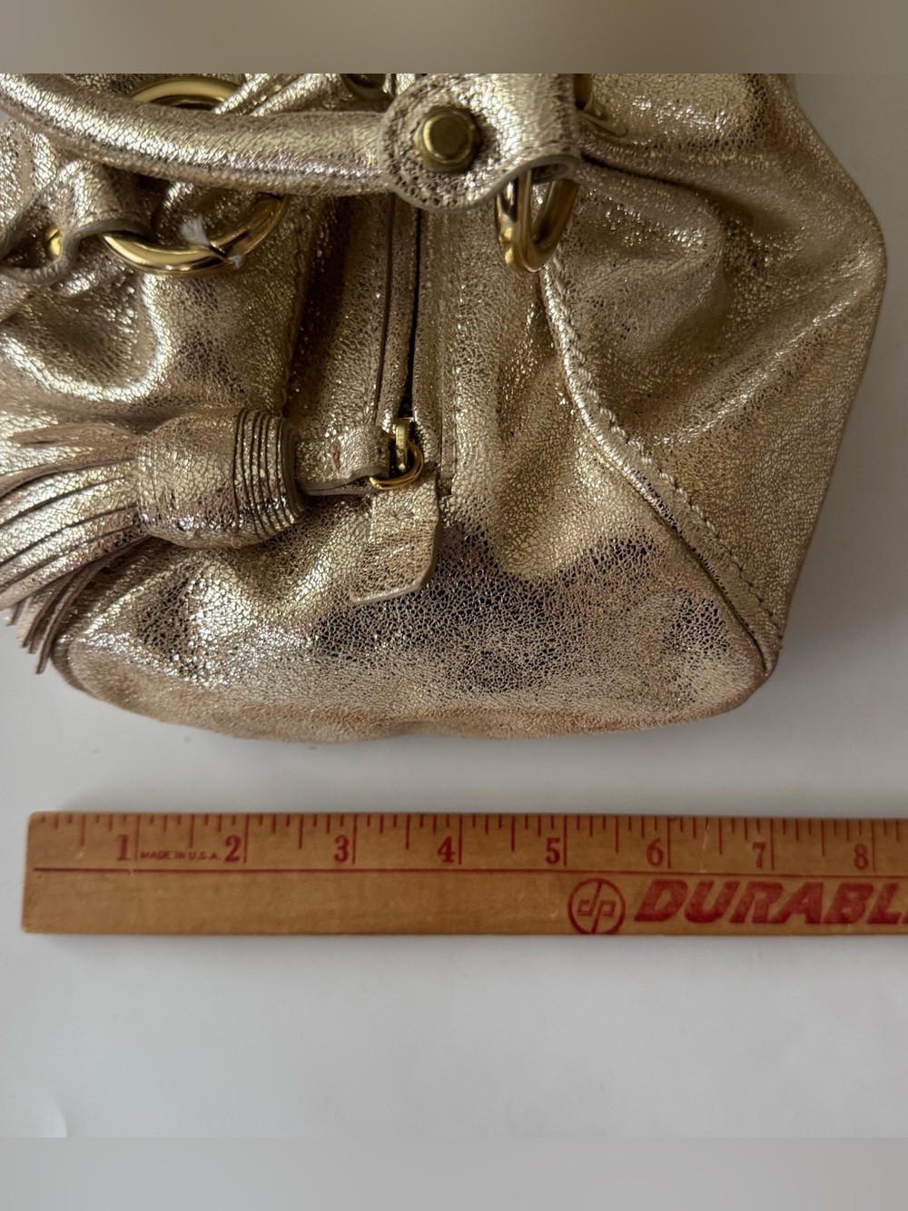 Vintage MOSCHINO Shimmering Gold Champagne Leather Italy Shoulder Hobo Bag - Picture 14 of 16